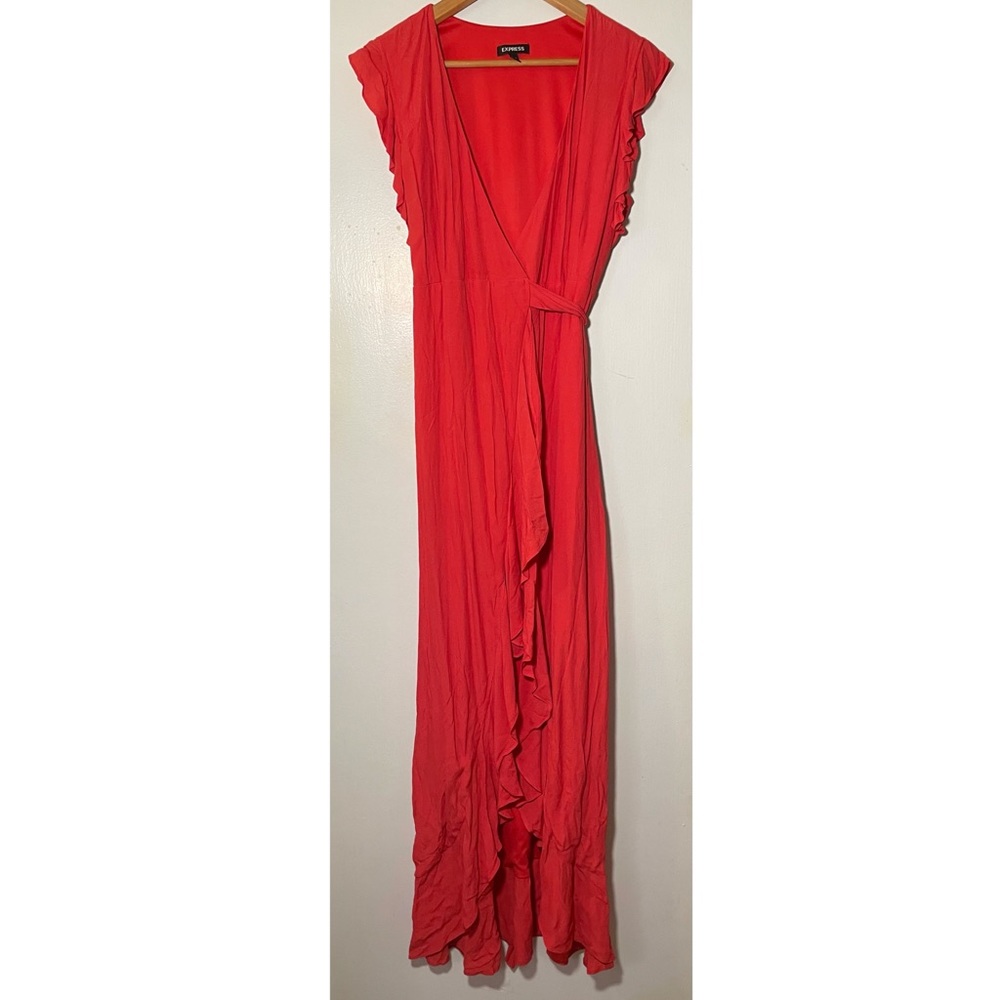 Express Coral Ruffle Wrap Maxi Dress Long -Small